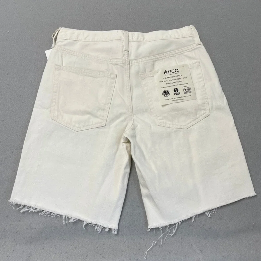 Etica Narin Relaxed Long Short Womens 27 4 White Laser Vortex Distressed New